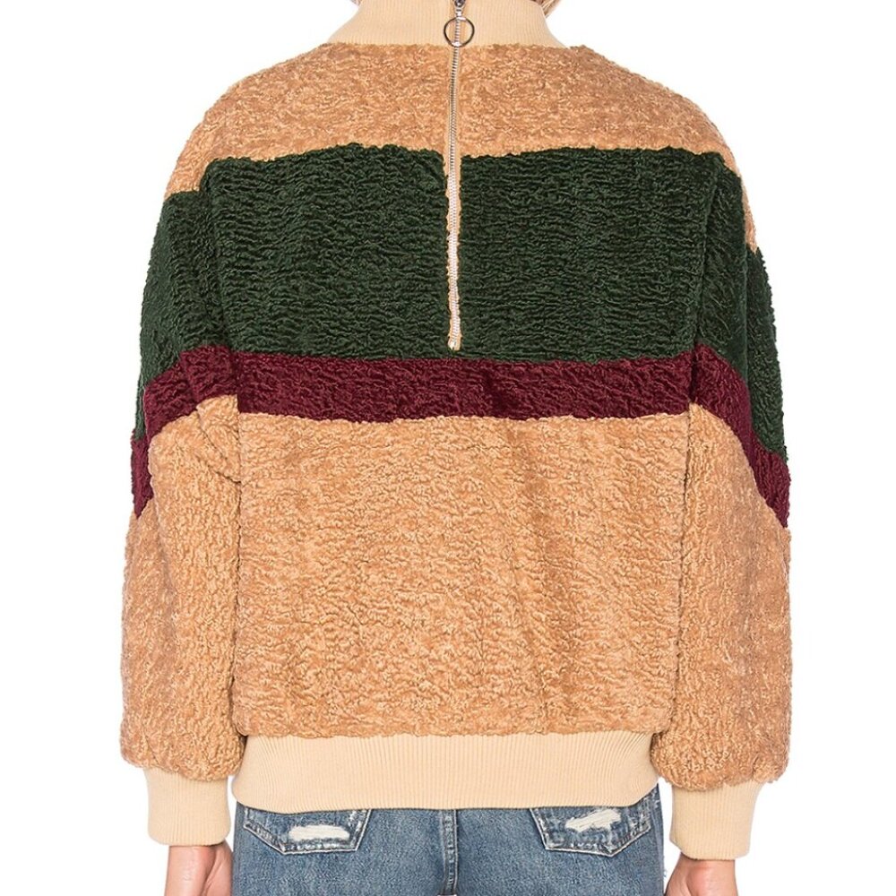 REVOLVE X J.O.A. Colorblock Teddy Faux Fur Jacket In Beige‎ & Forest SZ Small - Picture 5 of 11